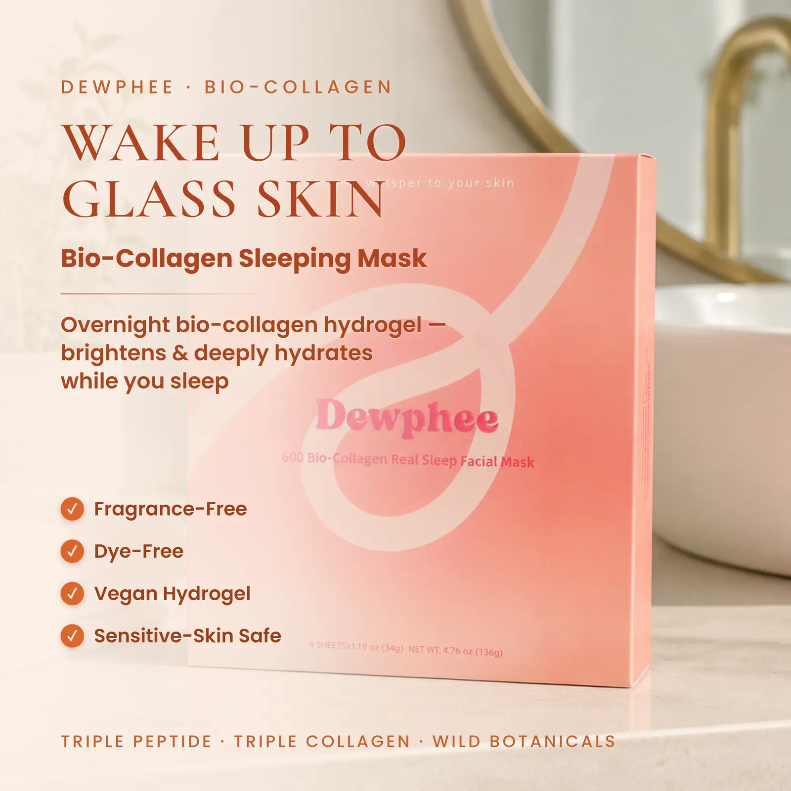 [△Olive Young] Bio-Collagen Face Mask Series, Overnight Hydrogel Face Masks, Glowing Skin Care | 4 Sheets Per Box