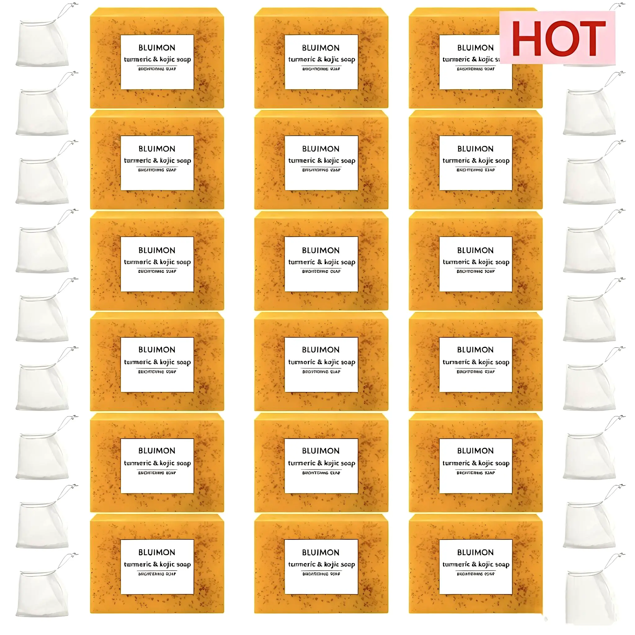 3-18PCS Lemon Turmeric & Kojic Acid Gentle Brightening Bar Soap - All-Skin Gentle Cleansing Acne Face & Body Wash, Bath & Body Care with Soap Saver Bags, Christmas Gift for Men & Women (Dry Skin Friendly)