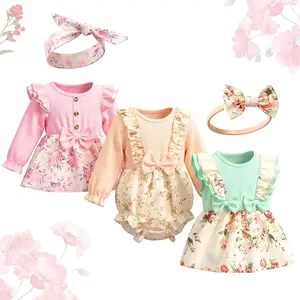 3 Set Reborn Baby Doll Clothes for 17-22 Inch Colorful Floral Babydolls Clothes Outfits Realistic Cute Floral Summer Dress Accessories with Headband Bulk for Dress up Girl Kids Gift