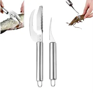 Fish Scale  Cut Scrape Dig 3-in-1Tool, Stainless Steel Peelers Scraping Boning Filleting Stainless Steel Shrimp Whisker Peeler Tool, 5 in 1 Multifunctional Shrimp Line Fish Maw  2Pack