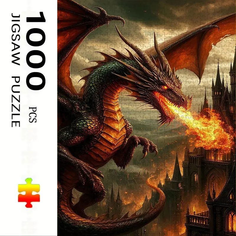 1000 Piece Dragon Castle Jigsaw Puzzle Toy, Creative Puzzle, Large Interactive DIY Home Decor Brain Challenge, Holiday Scene, Perfect Gift for Adults & Family