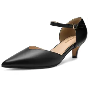 Comfort Kitten Heels for Women – Low Ankle Strap Pumps with Pointed Closed Toe, Elegant Dress & Dance Shoes for Wedding, Party, and Special Occasions