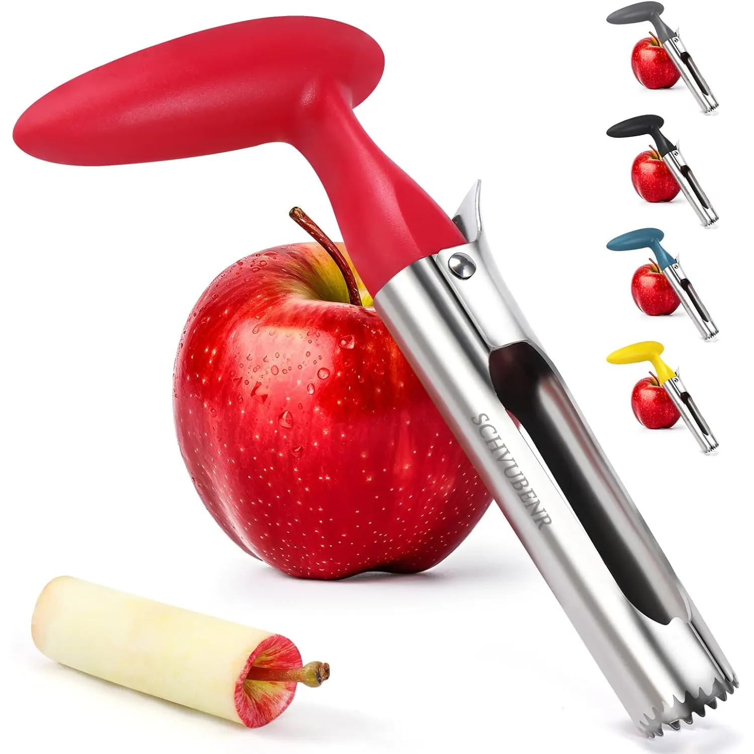 SCHVUBENR Premium Apple Corer Tool - Easy to Use and Clean - Sturdy Apple Core Remover with Sharp Serrated Blades - Stainless Steel Corers for Apple and Pear - Core Fruits with Ease(Red) SCHVUBENR