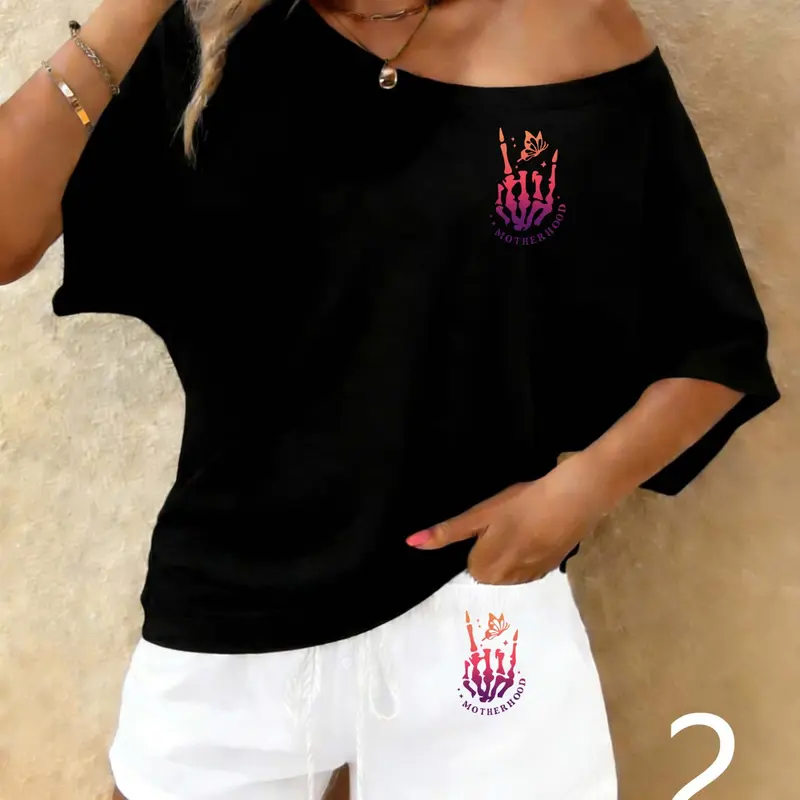Women's Casual Loose Fit One Shoulder Top & Striped Shorts Matching Set, Striped Printed Set, Skull Print, Perfect for Outdoor, Shopping, Party, Summer Loungewear Sets, Summer Outfit Set, Womenswear
