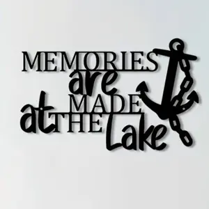 1 piece of metal black Minnan anchor wall decoration - rural iron art navigation decoration with the slogan "Lake Memories", weather resistant outdoor indoor garden balcony wall carving, no electricity required, coastal home decoration