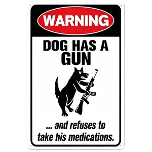Funny Warning Dog Has A Gun Sign, Humorous No Trespassing Metal Tin Sign, Novelty Home Wall Decor for Yard Fence Garage, Perfect Gift for Dog Lovers tiktokshopspringglowup