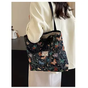 Canvas shoulder bag  for Women, Cloth Cotton Bag with Zipper Reusable Shoulder Bag for Shopping, Travel, Vacation