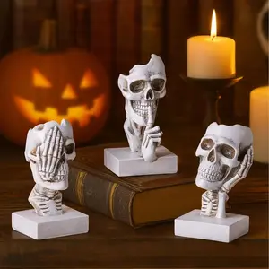 See Hear Speak No Evil Skeleton Figurines Set,Gothic Evil Skull Trio Statue,Vintage Skeletons for Halloween Decorations Indoor,Living Room Fireplace Floating Shelf Coffee Table Centerpiece Decor