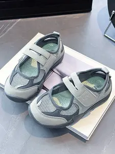 Colorblock Mesh Shoes with Velcro Fastening, Breathable Comfort Soft Sole Anti-Slip, Versatile and Easy to Wear, Athletic Trainers