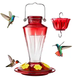 Kingsyard Glass Hummingbird Feeder for Backyard Nature Watching with 6 Flower Ports & Ant Moat Handmade Durable Design for Wild Birds in Spring Garden