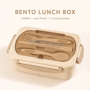 1200ML Adult Bento Lunch Box, Leak-Proof 3-Compartment Lunch Container with Built-in Utensils, Microwave Safe