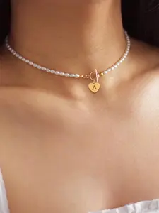 Faux Pearl Decorated Stainless Steel Initial Chain Necklace, Adjustable Beaded Design, 1 Count Fashion Jewelry for Party, Daily Clothing Decor, Trendy All-match & Exquisite Jewelry for Birthday Gift Minimalist Necklaces