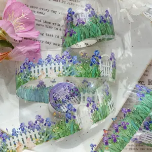 1 Roll/bag Pet Material Tape, Floral Animal Theme Background, Decorative Sticker for Bullet Journal, Computer Cards, Gift Tags