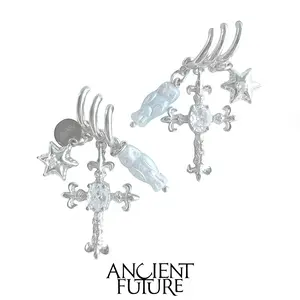Ancient Future Owl Cross Dangle Earrings Handmade Artisan Finish Refined Plated Finish Gothic Jewelry with Vintage Crystal Beads Mythic Celestial Statement Earrings for Women TikTok Viral Aesthetic Jewelry Gift
