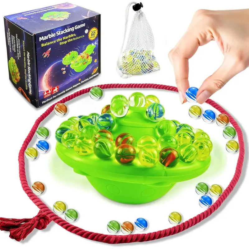 Marble Balance Board Games, 60-Piece Colorful Marbles with Built-in Storage, Fun Family Board Game