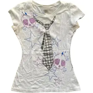 2000s Clothing Whimsy Twee Graphic T Shirts Y2k Vintage 90s Tees Cutecore Emo Shirt Harajuku Clothes Long Sleeve Deep Neck Tie Top