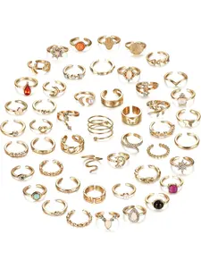 48Pcs Open Toe Rings Set for Women Men Adjustable Vintage Retro Knuckle Ring Bohemian Toe Finger Tail Ring Summer Beach Foot Jewelry 14K Gold Plated Toe Ring