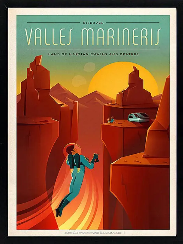 Spacex Mars Poster Vallis Marineris Lithographic A+ Quality Framed 25x38