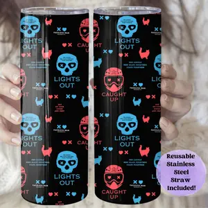 Lights Out & Caught Up Dark Romance 20oz Tumbler, Booktok Travel Cup, Stainless Steel Bookish Mug, Faceless Man Dark Smut Books Skinny Coffee Mug Drink Drinkware Plastic Lid