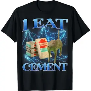 Humorous Cement Eating Cat Meme for Internet Memes Gen Z T Shirt