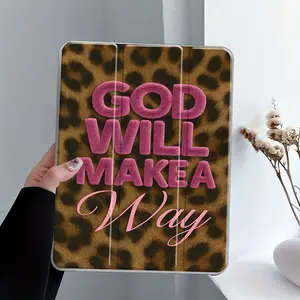 Fashion Leopard Print God Will Make A Way iPad Case Transparent Acrylic Hard Back Panel With Pencil Slot,Suitable for Ipad mini pro air. Scratch-resistant Ultra-thin Protective Case, Shock-resistant Full Cover Protective Case Suitable for Offices Schools