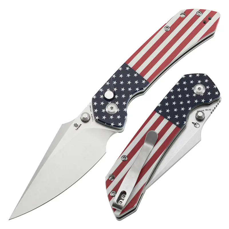 Tenable Fenrir T1034F Series Fidgety Button Lock Foldable Pocket Knife - 3.45" Versatile Harpoon 14C28N High Carbon Stainless Steel Blade, Micarta/G10 Handle, Sparrow Design, 4.23oz, Reversible Deep Carry Pocket Clip, User-Friendly EDC Kitchen Knife, Pock