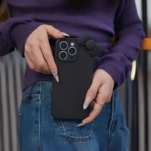 Bow Decor Phone Case, Liquid Silicone Protective Shockproof Phone Case, Phone Accessories Compatible with iPhone 16 15 14 13 12 11 Mini Plus Pro ProMax E/ Compatible with Samsung S21-S25 Series Pro Plus FE Ultra Series, Cover with Protection