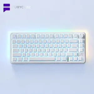 FURYCUBE FC75 PRO Creamy Keyboard Wireless Mechanical Keyboard with Knob Bluetooth 2.4G Tri-Mode Side Engraved Gaming For Laptop Computer 75 Keys RGB Light  PBT Keycaps 3/5 Pin Hot key Cappuller Gift Guide Gasket Gaming Keyboard White Translucent keycaps