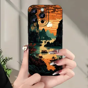 Very creative phone case with mountain view pattern, TPU shockproof full protection case, suitable for iPhone 17/16/15/14/13/12/11 PRO MAX PLUS AIR E XS and PROMAX MINI, an ideal gift for friends and family, MS2114