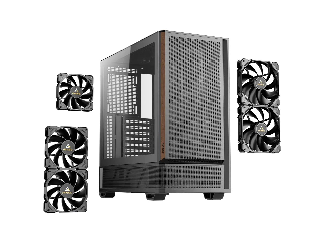 Antec P30 AIR, 3 PWM & 2 PWM Reverse Fans Included, Metal Mesh Front with Premium Wood Accents, Supports 360mm Top Radiator, Optimized Airflow for GPU Cooling, Type-C 3.2 Gen 2, Mid-Tower ATX Case