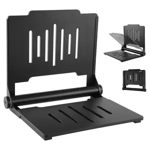 Foldable Wall-Mounted Shower Seat, 17.8-Inch Folding Shower Bench With Supportive Backrest, Plastic Fold-Down Bathroom Seat With Stainless Steel Frame, Suitable For Adults And Seniors, 400 Lbs Load Capacity