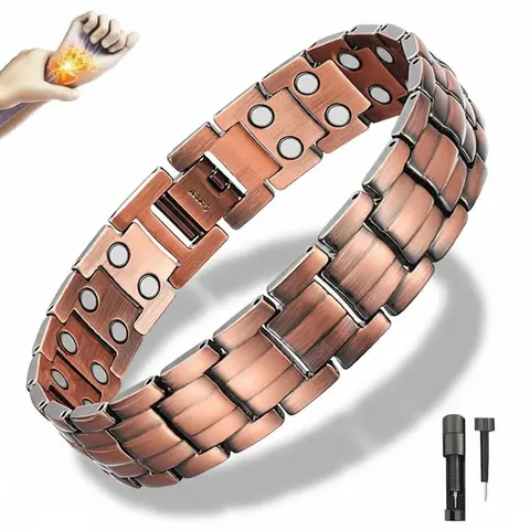 Men's Solid Copper Magnetic Bangle - Adjustable Double-Row Strong Magnet Wristband, Men's Accessory for Arthritis Relief Magnetic Field Therapy