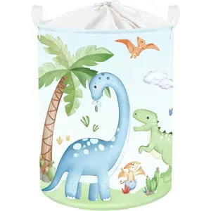 Dinosaurs Baby Laundry Hamper Collapsible Clothes Kids Basket Palm Tree Large Boys Girls Gift Toy Box Bin for Nursery Room, Blue, 63L