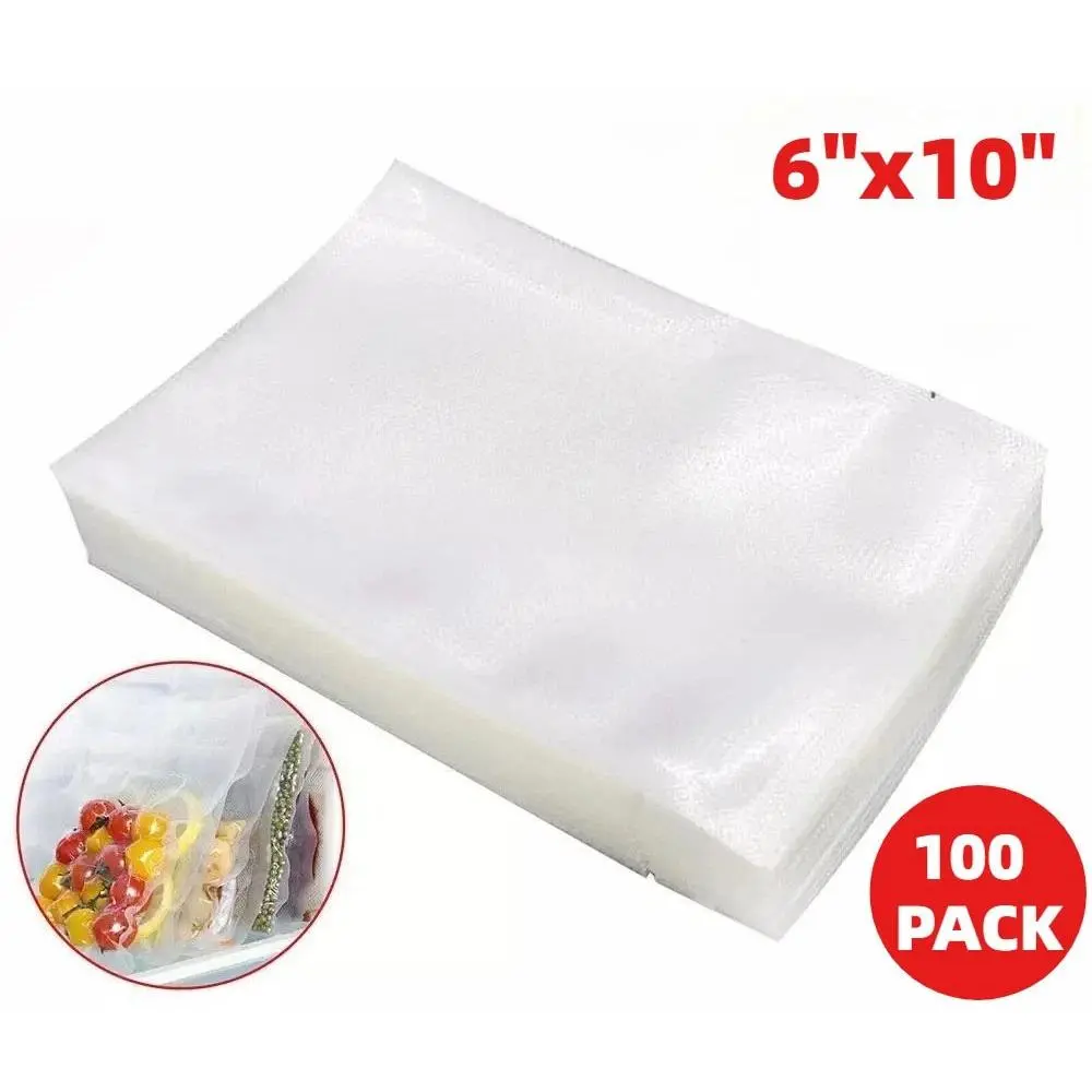 100 Pack Clear Embossed Vacuum Sealer Bags, Multi Size 6×10 Inch Food Saver Pouches, BPA-Free Reusable Bags for Home Kitchen Freezer Storage and Sous Vide Cooking