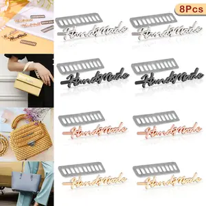 8Pcs Metal Handmade Durable Labels Letter Tags with Shim Zinc Alloy HandMade Purse Bags Sewing Labels for DIY Craft Clothes Shoes Jeans Sewing Supplies