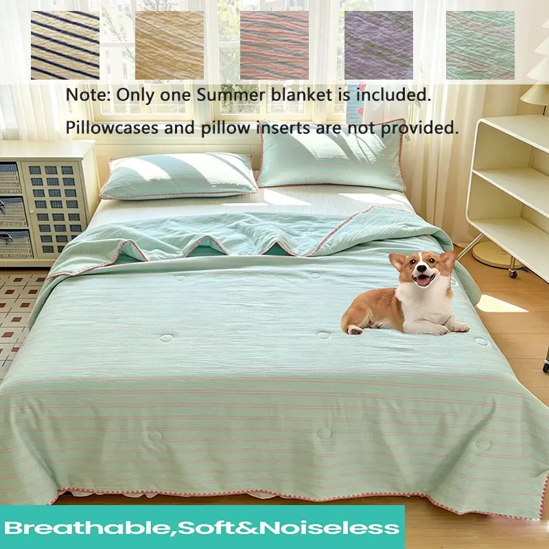 Striped Crinkle Mesh Summer Quilt, Style Air Conditioning Blanket, Multiple Colors and Sizes, Moisture-Wicking, Breathable, Ideal for Spring and Summer