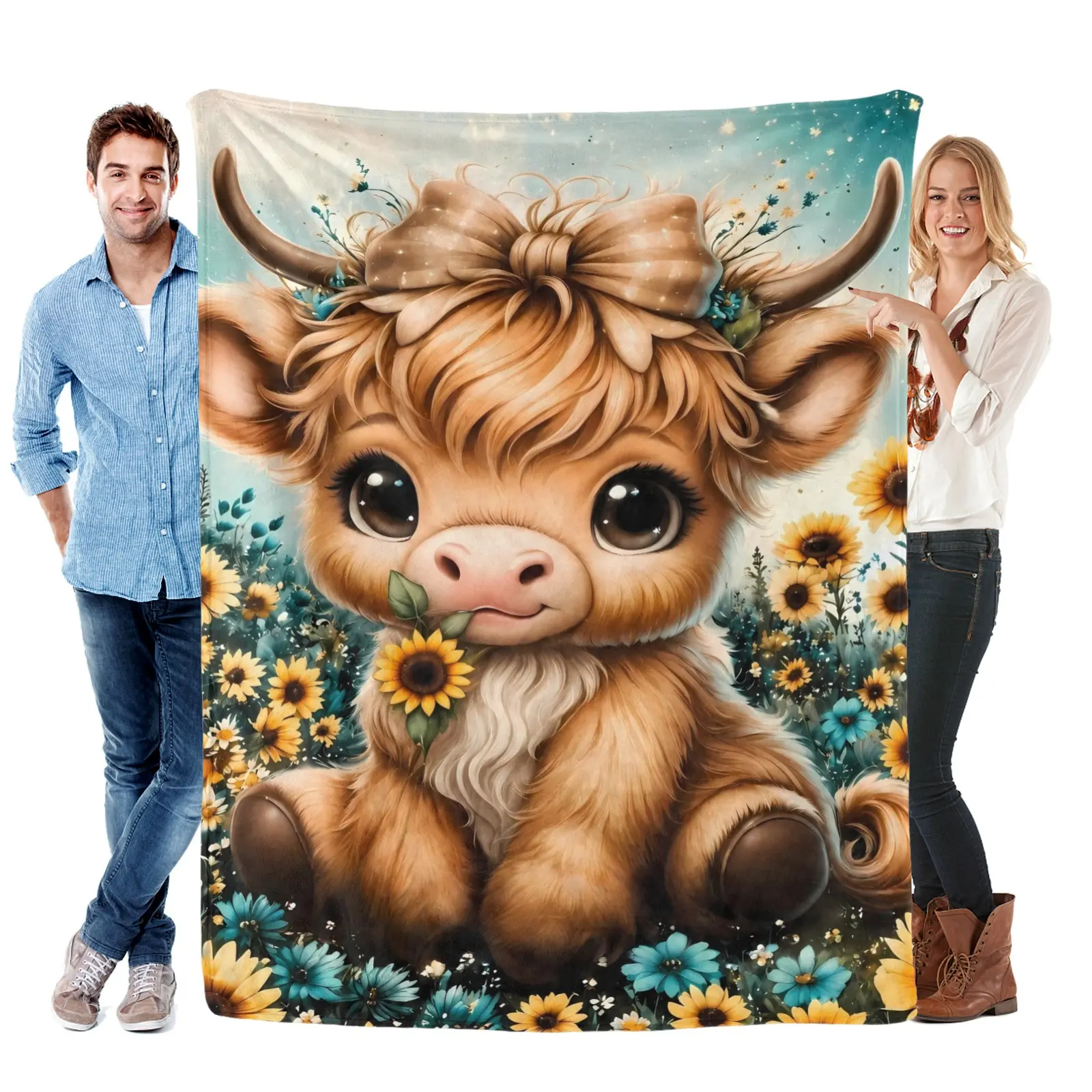 Personalized Highland Cow Super Soft Lightweight Flannel Blanket Comfortable Warm Blanket Perfect for Camping Travel Ideal Gift for Loved Ones All Seasons Use on Sofa Bed Office