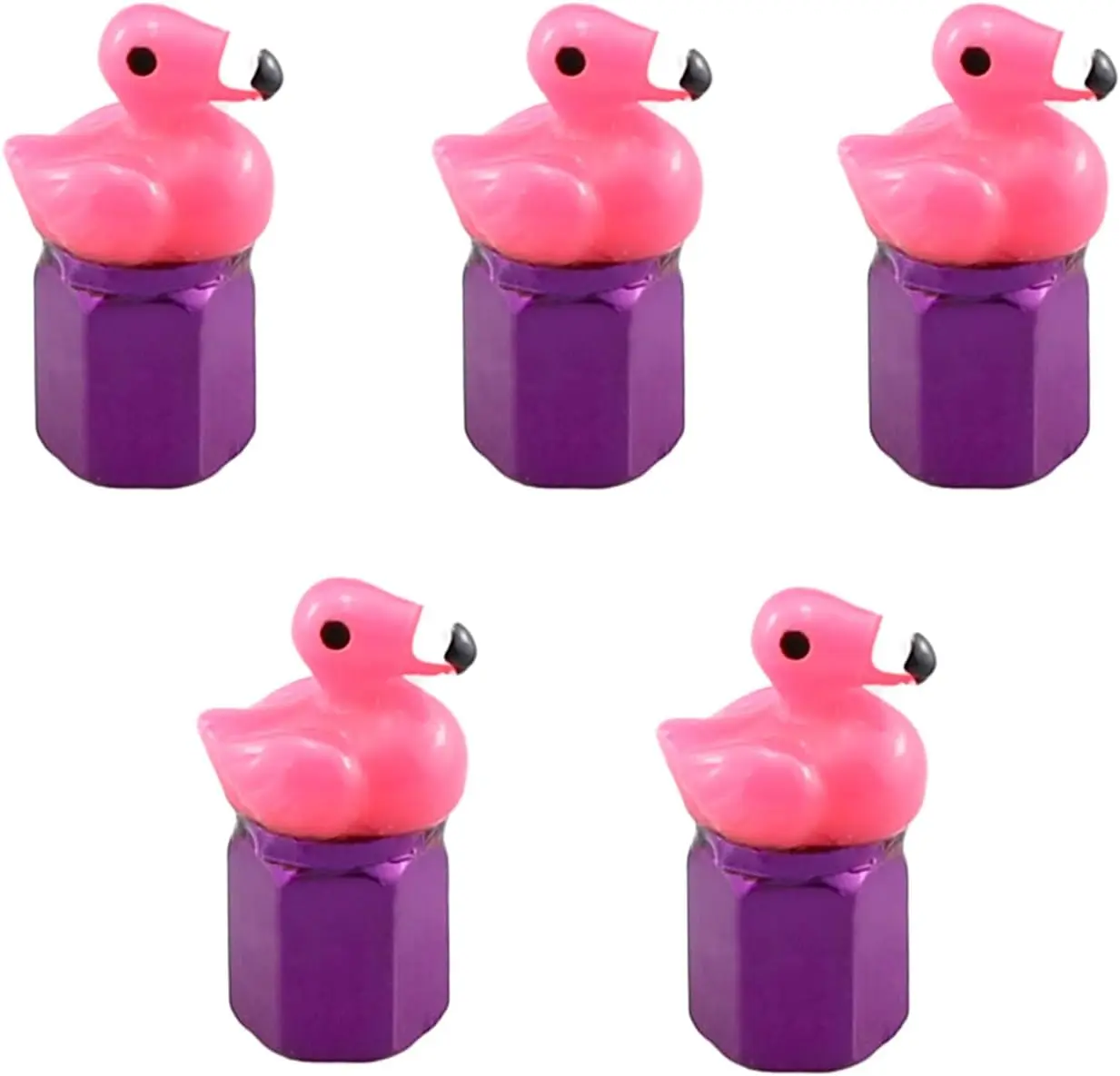 Mini Duck Flamingo Valve Stem Caps, Tire Valve Caps Hot Animals Figures Rubber Cover (5 Pack) Universal for Car Truck SUV Motorcycle Bicycle with O Ring Dust-Proof Car Accessories Gift (Purple)