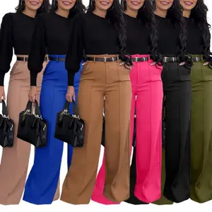 Women's autumn new multifunctional khaki pleated suit pants for commuting, loose straight leg pants