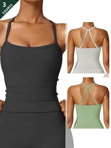 Women's Solid Racer Back Sports Tank Top, Active Wear, Breathable Comfortable Sports Top for Yoga Gym Workout, Ladies Sportswear for All Seasons