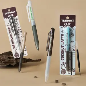 2 styles, 1 style with 2 minimalistic scented push button gel pens, coffee latte themes, contrasting colour design, scented, individually packaged, smooth ink flow, quick drying, DIY studying office writing, recording, large capacity gel pens