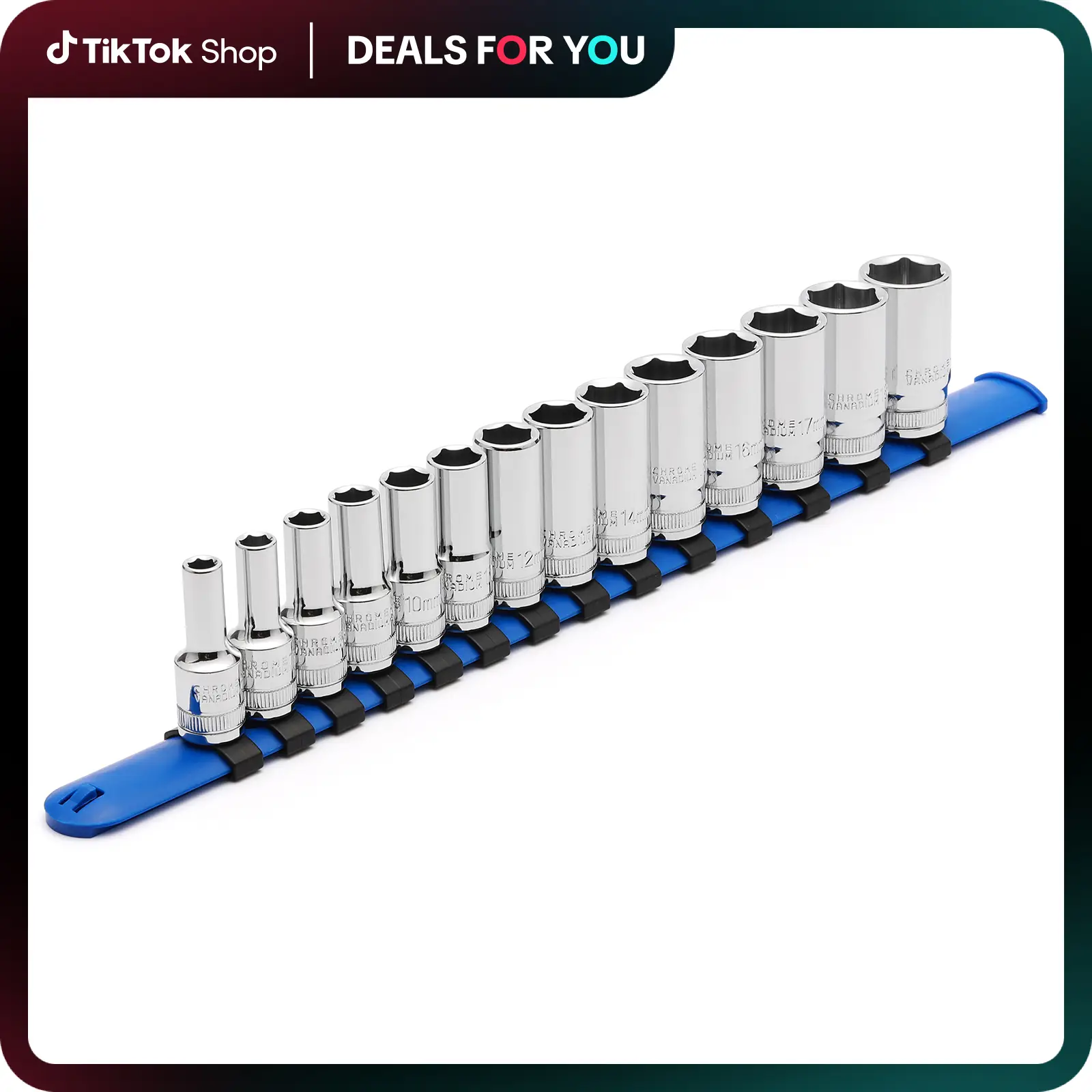 CASOMAN 14PCS 3/8" Drive 6 Pt. Mid-Length Socket Set, Metric, 6, 7, 8, 9, 10, 11, 12, 13, 14, 15, 16, 17, 18, 19 mm, Mirror Chrome Finish Wrench Hand