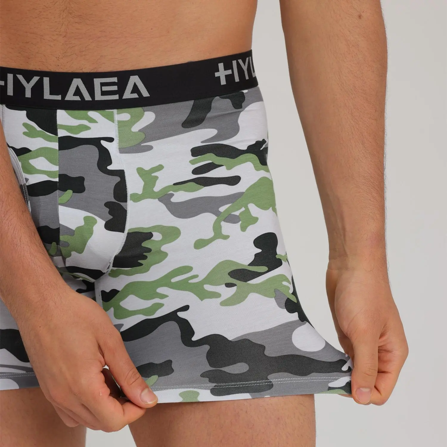 Men's Bamboo Boxer Briefs in Camouflage & Solid Basics, 5-Inch Antibacterial Anti-Chafe Underwear with Flatlock Seams and Non-Roll Waistband, 2/4-Pack, Antibacterial Men's Boxer Briefs, Mid-Thigh Cut