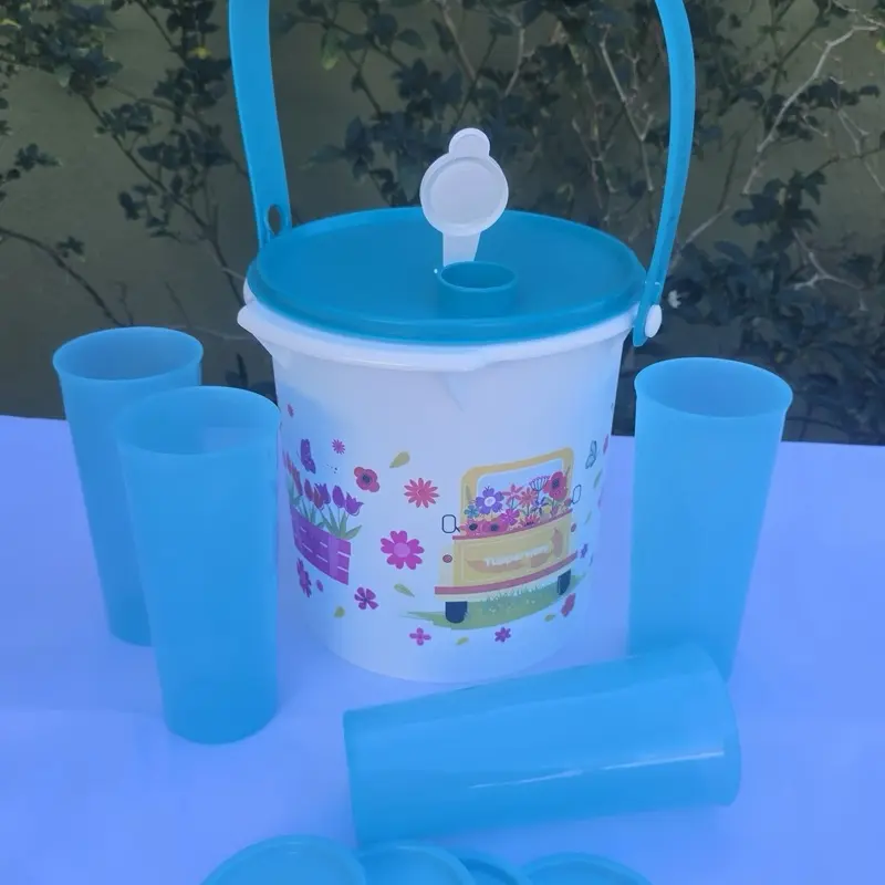 Kitchen Drinkware Set - Transportable 5L Cold Water Pitcher Jug (Water Carafe), 4-Piece 470ml Glasses with Beautiful Design for Fresh Beverage Serving, 5 Liters