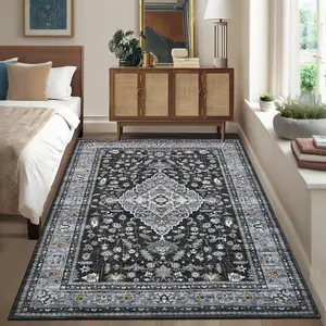 Vintage Floral Print Runner Rug Washable Runner Rug Stain Resistant Carpet with Non-Slip Backing Low Pile Folding Soft Floor Cover for Kitchen Hallway Laundry Bathroom