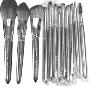 Platinum Brush Set - 12-Piece Makeup Brushes with Silver Handles for Professional Application