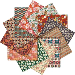 12 Pcs Vintage Retro Floral Fat Quarters Squares 18 x 22 Inch Flower Pattern Patchwork Bundles for Sewing Craft and Hobby Patchwork Squares for DIY