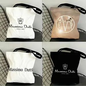 Luxury Fashion M-Massimo Dutti Storage Bags Canvas Double-Sided Print Black and White Tote Bag Large Capacity Shoulder Students Festive Fashion Eco Outdoor Picnic Travel High Quality Shopping Handbag Machine Washable