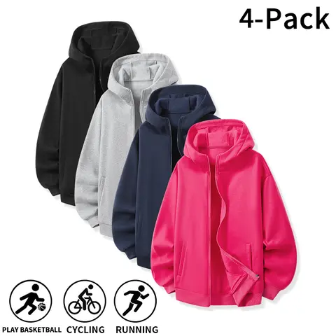 Mens Baggy Full-Zip Hooded Sweatshirt with Side Pockets, Thick Soft Fleece Lined Solid Hoodie for Young Males, Ideal for Streetwear Style, Basketball Playing, Cycling, Running and Casual Outdoor Activities