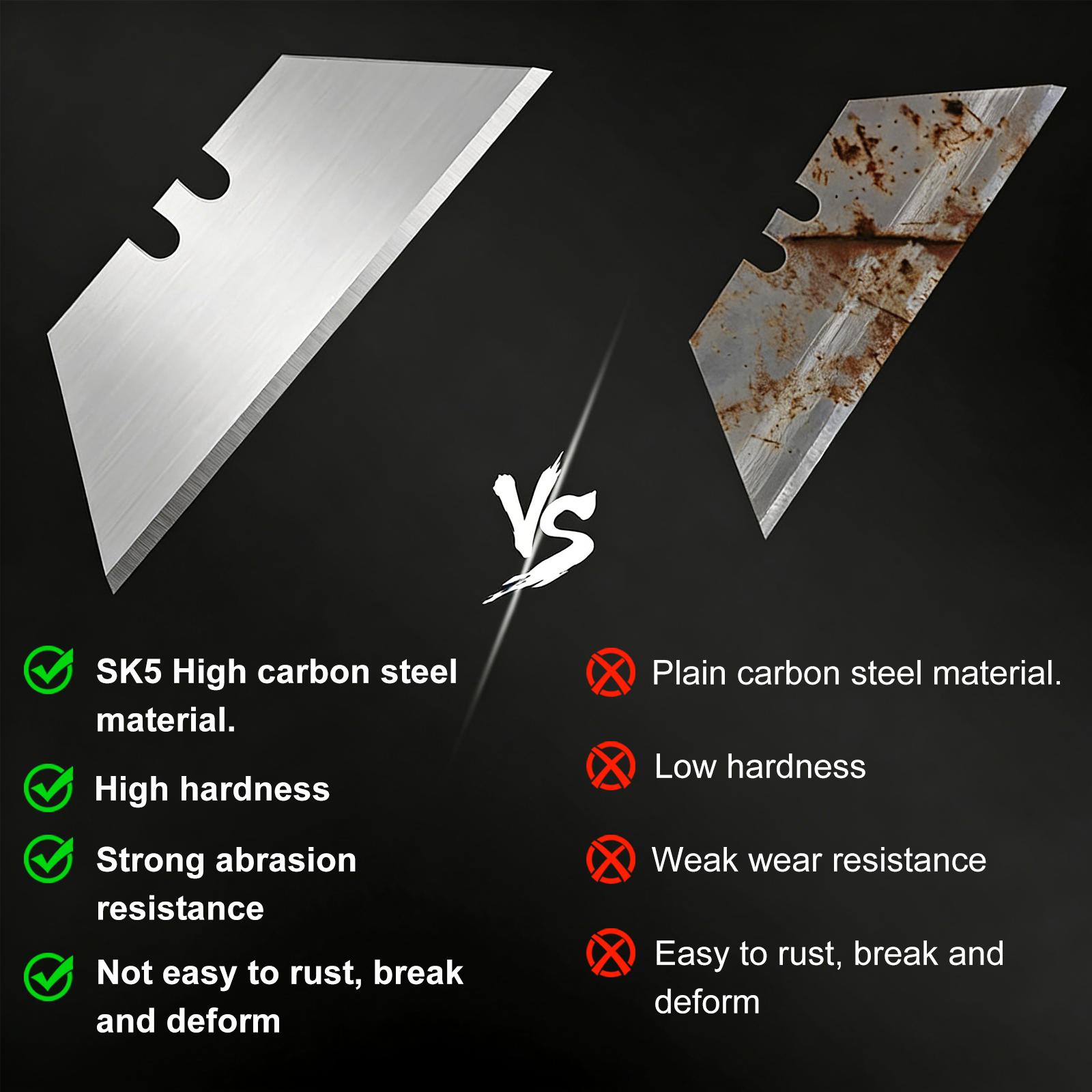 Heavy Duty SK5 Carbon Steel Utility Knife Blades | Maximum Durability for Tough Cutting Tasks | Upgraded Storage Dispenser Box | Fits All Major Retractable Box Cutters & Utility Knives